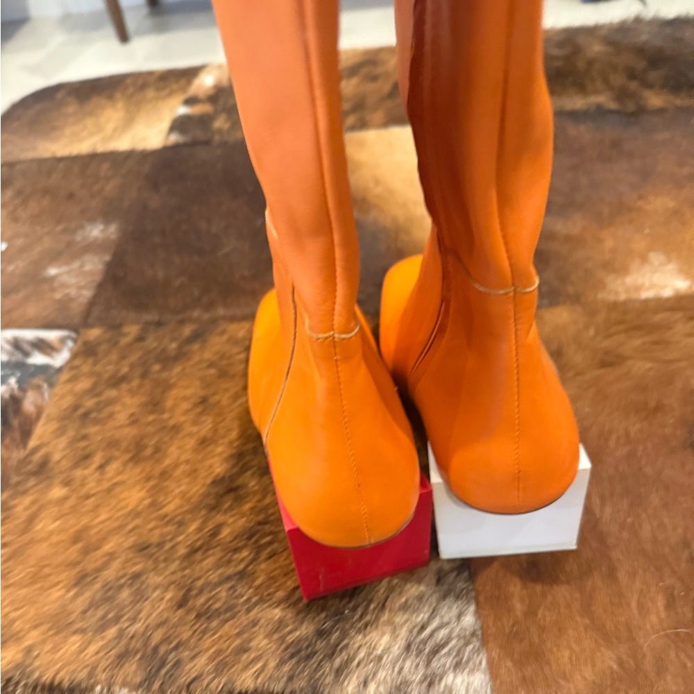 New Jacquemus Les Bottes Carré Ronds Orange Leather Over the Knee Boots - Picture 5 of 11